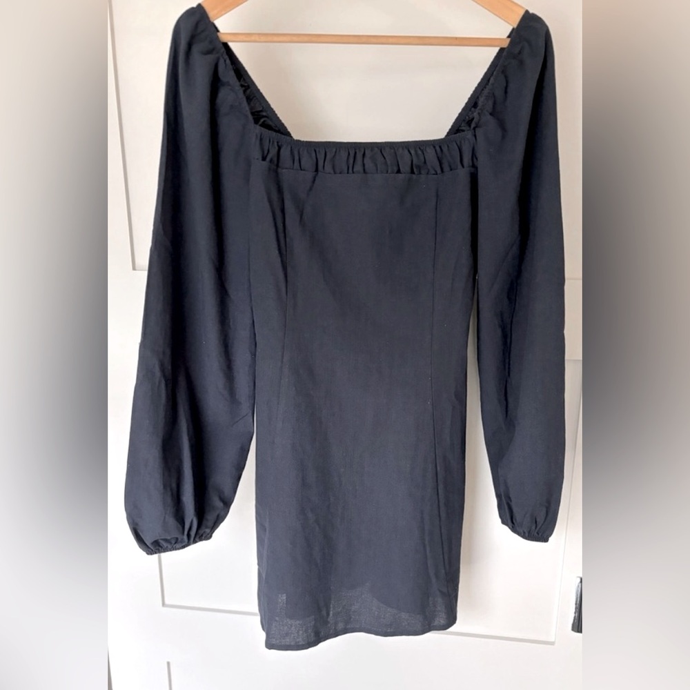 Free People Forget Me Not Navy Blue Linen Blend Mini Dress Size  M NWOT